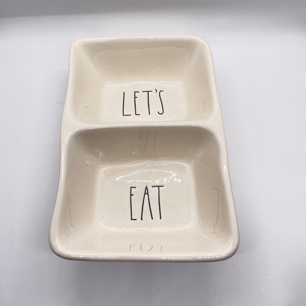 Rae Dunn Let's Eat Divided Serving Snack Appetizer Candy Sauce Dish Farmhouse